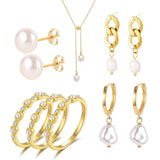 Bohemian Summer Pearl Jewelry Set With 925 Sterling Silver Stud Dangle Earrings