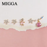 5pcs Flower Stud Earrings Set Crystal Piercing Jewelry