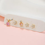 5pcs Flower Stud Earrings Set Crystal Piercing Jewelry