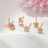 5pcs Flower Stud Earrings Set Crystal Piercing Jewelry