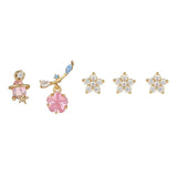 5pcs Flower Stud Earrings Set Crystal Piercing Jewelry