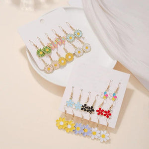 Colorful Butterfly Daisy Flower Earrings Set Circle Drop Ear Hook Enam