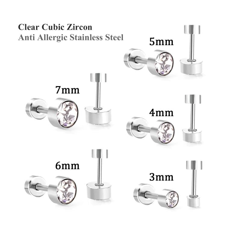 Stainless Steel Cubic Zirconia Stud Earring Set
