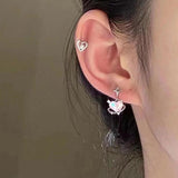 6pcs Silver Y2K Pink Crystal Heart Stud Earring Jewelry