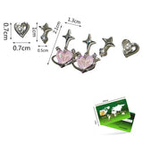 6pcs Silver Y2K Pink Crystal Heart Stud Earring Jewelry