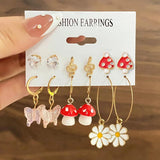 Crystal Mushroom Butterfly Earrings Set