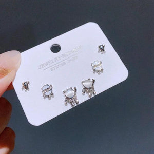 3 Pairs Small Panda Stud Earrings Set - Silver Women Girls Gift Jewelry