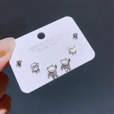 3 Pairs Small Panda Stud Earrings Set - Silver Women Girls Gift Jewelry