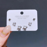3 Pairs Small Panda Stud Earrings Set - Silver Women Girls Gift Jewelry