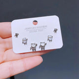 3 Pairs Small Panda Stud Earrings Set - Silver Women Girls Gift Jewelry