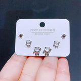 3 Pairs Small Panda Stud Earrings Set - Silver Women Girls Gift Jewelry