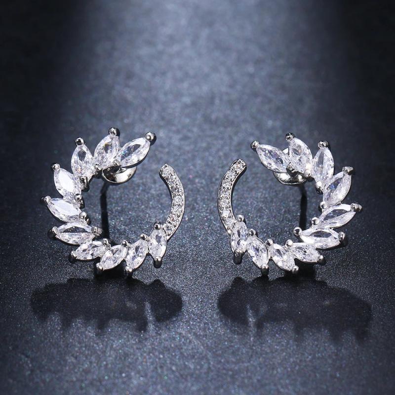 Semi Circular Teardrop Earrings Zirconia Wedding Jewelry Set