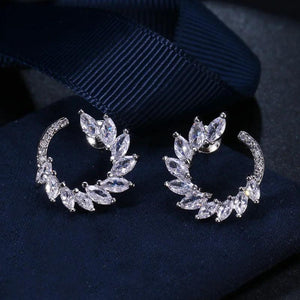 Semi Circular Teardrop Earrings Zirconia Wedding Jewelry Set