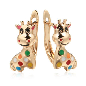 Colorful Cow Pendant 585 Rose Enamel Earrings for Women