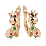 Colorful Cow Pendant 585 Rose Enamel Earrings for Women