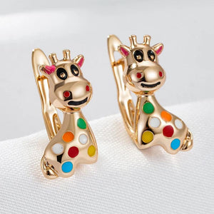 Colorful Cow Pendant 585 Rose Enamel Earrings for Women