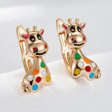 Colorful Cow Pendant 585 Rose Enamel Earrings for Women