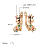 Colorful Cow Pendant 585 Rose Enamel Earrings for Women