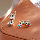 Colorful Cow Pendant 585 Rose Enamel Earrings for Women