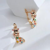 Colorful Cow Pendant 585 Rose Enamel Earrings for Women