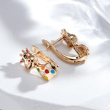 Colorful Cow Pendant 585 Rose Enamel Earrings for Women