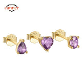 Purple Zircon Sterling Silver Stud Earrings Heart Jewelry 18K Mom Gift