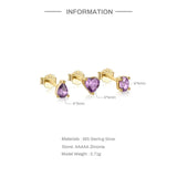 Purple Zircon Sterling Silver Stud Earrings Heart Jewelry 18K Mom Gift