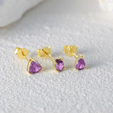 Purple Zircon Sterling Silver Stud Earrings Heart Jewelry 18K Mom Gift