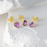Purple Zircon Sterling Silver Stud Earrings Heart Jewelry 18K Mom Gift