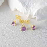 Purple Zircon Sterling Silver Stud Earrings Heart Jewelry 18K Mom Gift