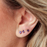 Purple Zircon Sterling Silver Stud Earrings Heart Jewelry 18K Mom Gift