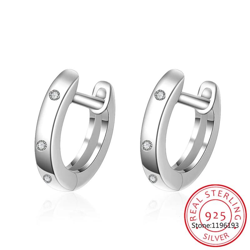 925 Silver U Shape CZ Small Hoop Earring for Women Top Jewelry Rose