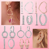 925 Silver & CZ Zircon Pave Heart Hoop Earrings for Women