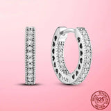 925 Silver & CZ Zircon Pave Heart Hoop Earrings for Women