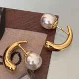 Bilandi 925 Silver Stud Earrings with Simulated Pearl