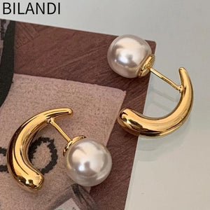 Bilandi 925 Silver Stud Earrings with Simulated Pearl