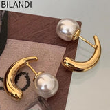 Bilandi 925 Silver Stud Earrings with Simulated Pearl