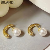 Bilandi 925 Silver Stud Earrings with Simulated Pearl