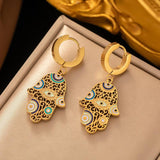 Hamsa Hand Evil Eye Hoop Earrings Stainless Steel Lucky Drop Earrings