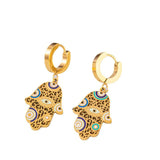 Hamsa Hand Evil Eye Hoop Earrings Stainless Steel Lucky Drop Earrings