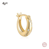 Star Zircon 925 Silver Earring 18K Hoop Circle Fine Jewelry Wedding Gift