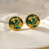Retro Silver Needle Resin Earrings Metal Flower for Women Girl