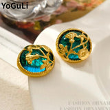 Retro Silver Needle Resin Earrings Metal Flower for Women Girl