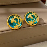 Retro Silver Needle Resin Earrings Metal Flower for Women Girl