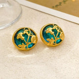 Retro Silver Needle Resin Earrings Metal Flower for Women Girl