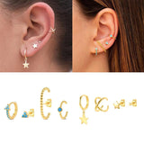 3pcs 4pcs/set Piercing Earrings Moon Star Snake Stud Earrings For Women Gift