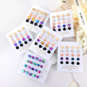 Enamel Earrings Set Stars Heart Y2K Jewelry 10pair/Lot Gothic Piercing Studs