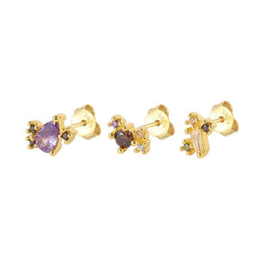 925 Sterling Silver Zircon Stud Earrings Rainbow Crystal Piercing Ear Studs