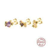 925 Sterling Silver Zircon Stud Earrings Rainbow Crystal Piercing Ear Studs
