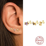 925 Sterling Silver Zircon Stud Earrings Rainbow Crystal Piercing Ear Studs